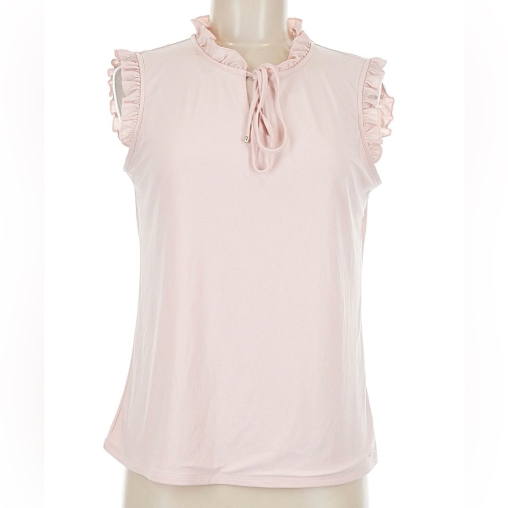 Tommy Hilfiger Light Pink Flutter Ruffle Neck Sleeveless Tie Blouse NWT M